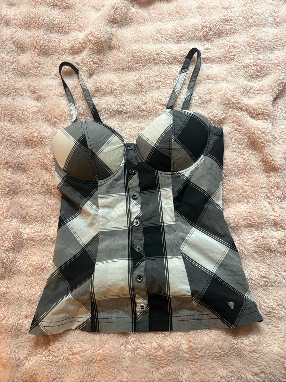 Guess Plaid Bustier Camisole - Black & Gray